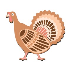 Cute cartoon thanksgiving turkey, isolated vector