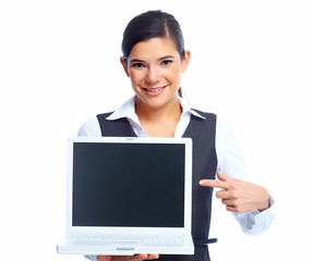 Beautiful business woman with laptop.