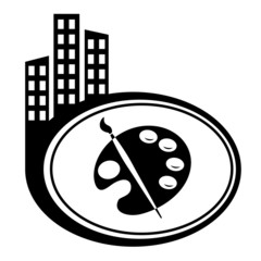 Color palette and artistic brush. City icon.