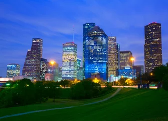 Fototapeten Houston Texas modern skyline at sunset twilight from park © lunamarina