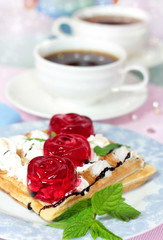 belgian waffles with fruit jelly
