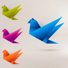 Tissu par mètre Animaux géométriques Oiseau en papier origami sur fond abstrait