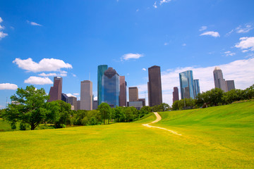 Houston Texas Skyline modern skyscapers and  blue sky