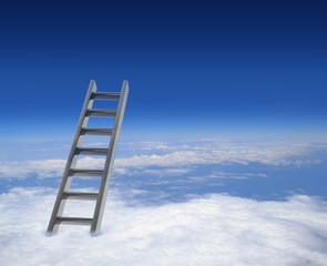 Blue sky with clouds and ladder, way to success concept
