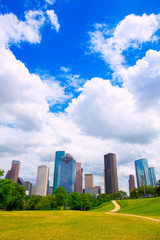 Houston Texas Skyline modern skyscapers and  blue sky