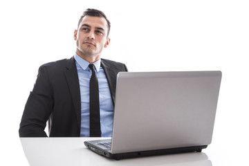 Glücklicher Manager oder Geschäftsmann hat Visionen