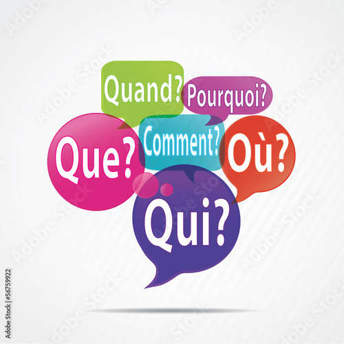 "bulles concept qui que quoi comment (en français)" Stockfotos und