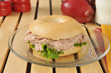 Tuna sandwich on a bagel