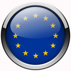 european union flag realistic gel metal button on white