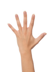 Obraz premium female hand gesture number five fingers up i