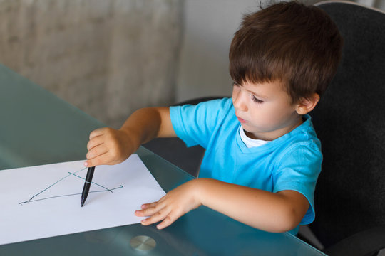 Preschooler Boy Learn Writing Letters