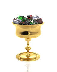 3d gold goblet full of dianonds, emerald and ruby