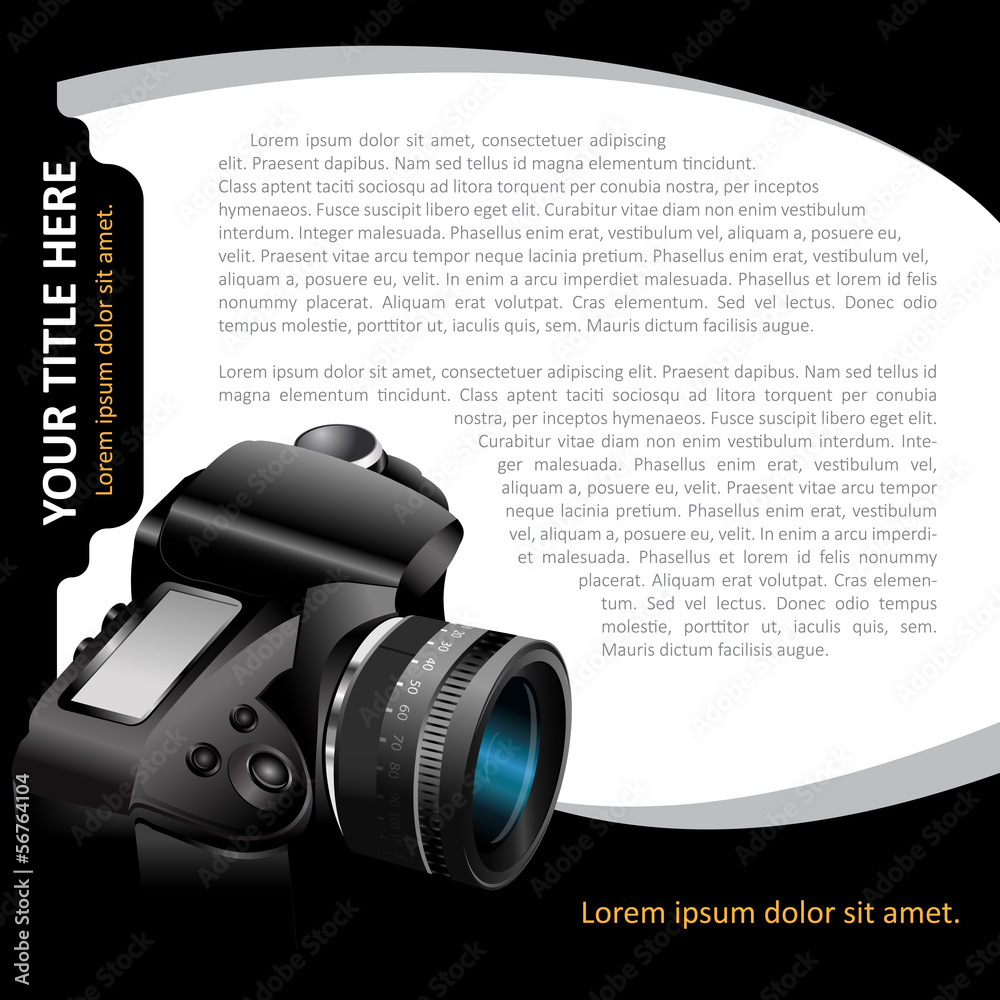 Poster black vector background with modern dslr camera for brochure