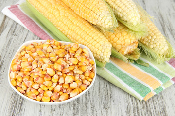 Fresh corn vegetable on wooden table