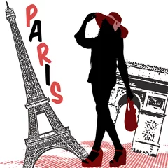 Rideaux velours Illustration Paris Silhouette de femme sur Paris