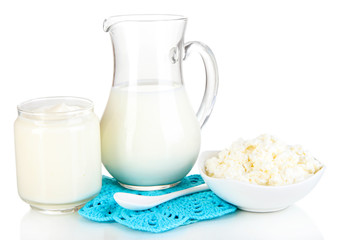 Fresh dairy products isolated on white