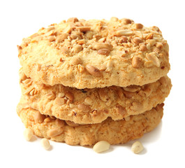 Homemade cookies with peanuts, isolated on white