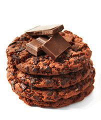 Homemade cookie with chocolate, isolated on white