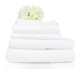 Fototapeta na wymiar Stack of clean bedding sheets isolated on white
