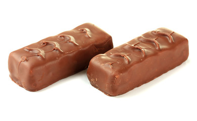 Two delicious chocolate bars isolated on white