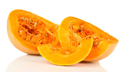 Ripe cut pumpkins isolated on white