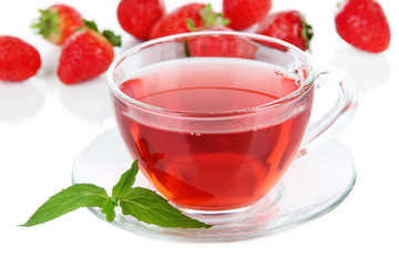 Delicious strawberry tea isolated on white