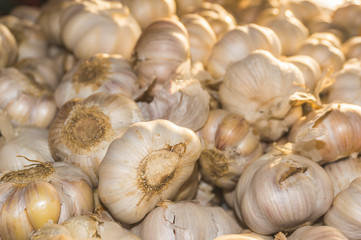 close up of garlic on market stand