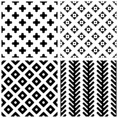 Fototapeta premium Set of 4 monochrome geometric seamless patterns.