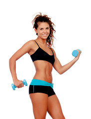 Beautiful woman do toning exercises with dumbbells