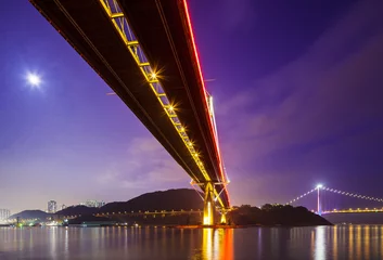 Crédence de cuisine en verre imprimé Hong Kong Bottom view of the suspension bridge