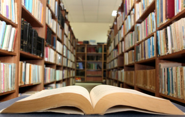 Open book in library
