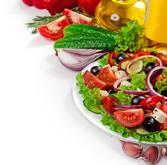 Greek cuisine - fresh vegetable salad isolated on white backgrou