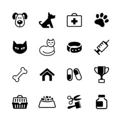 Set 16 icons - pets, vet clinic, veterinary medicine