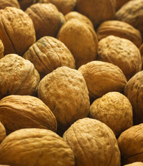 Closeup of walnuts background.
