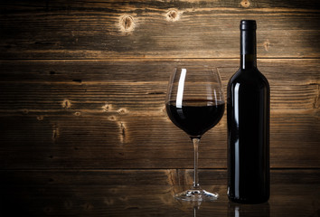 Wine bottles with glass