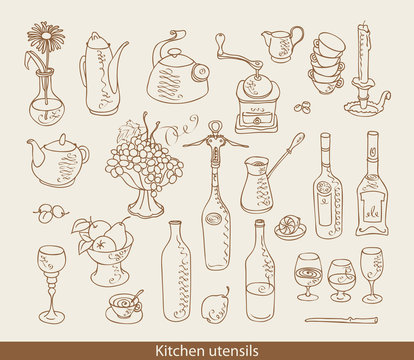 set of images of kitchen ware