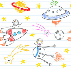 Seamless background with happy children's and aliens © frenta