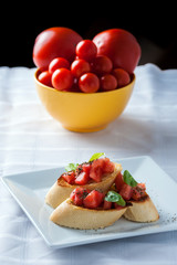 Tasty bruschetta on the plate - stock image