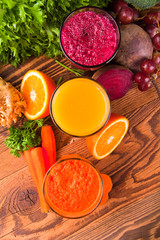 Fresh juice,Healthy drink on wood