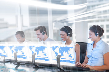 Call center employees at work on futuristic holograms