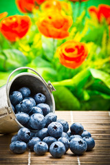 Delicious fruit berries in metal small pail