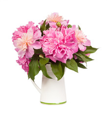 Beautiful bouquet of flowers - peonies. Isolated on white backgr