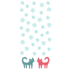 Cute cats under snowfall