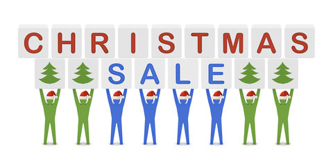 Men holding the words Christmas Sale. Concept 3D illustration.