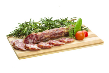Salami with rosemary, basil and tomato
