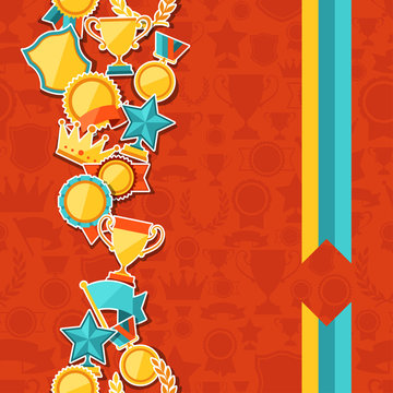 Seamless pattern with trophy and awards stickers.