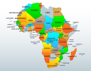 Political and location map of African countries, illustration