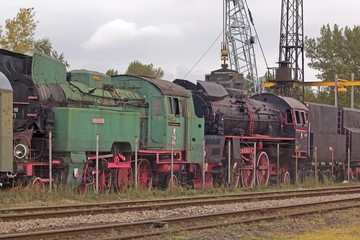 Fototapeta premium vintage black steam powered railway train