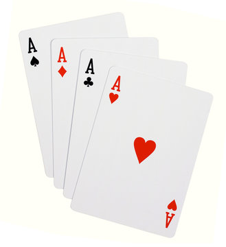 Four aces. Playing cards isolated on white background