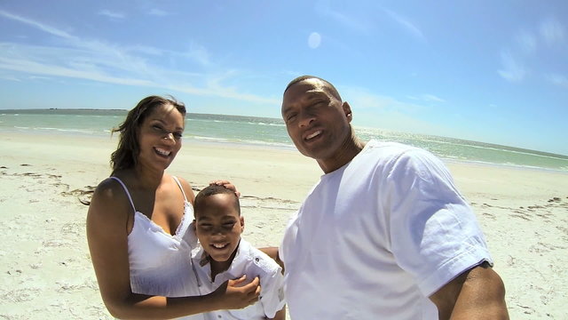 African American Family Smiling Camera Selfie Social Media
